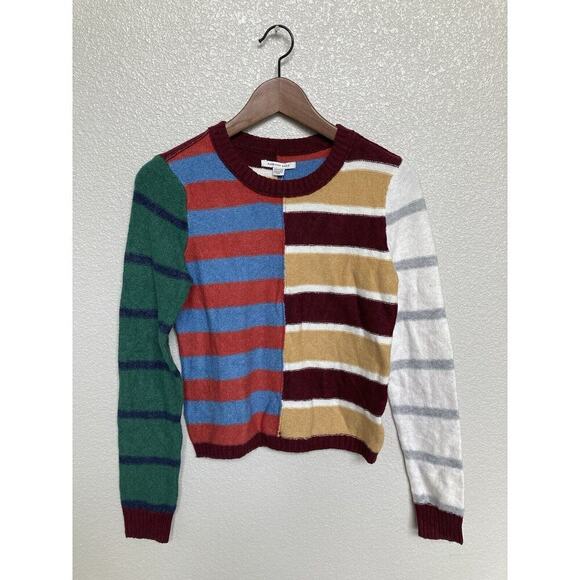 NWT American Eagle multi stripe patchwork sweater crew neck womens xs y2k cozy - Picture 1 of 5